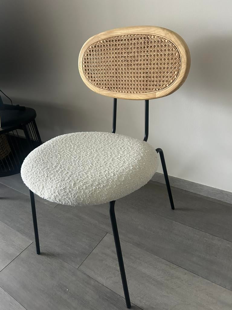 Eetkamerstoelen met rotan en boucle - 6 stuks, Enlèvement, Comme neuf