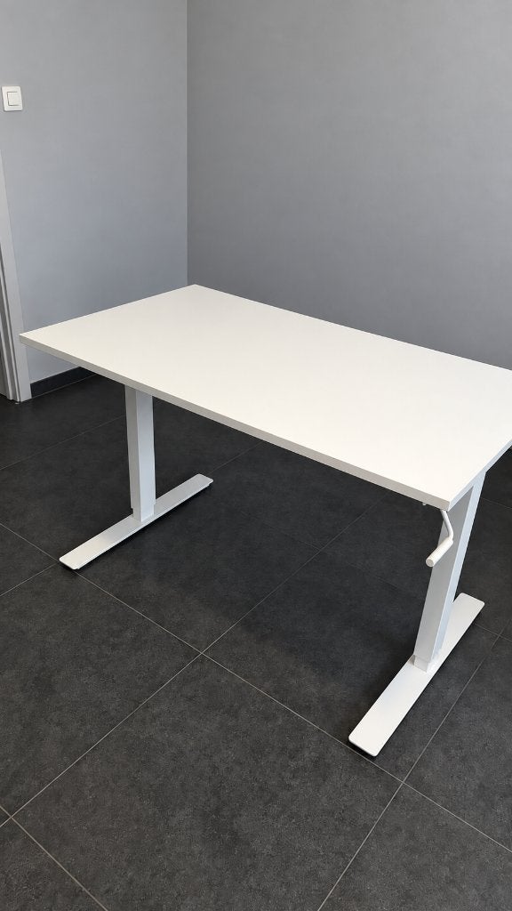 Wit bureau – in hoogte verstelbaar met draaislinger, 120 cm, Autres styles, Bureau assis-debout, Autres matériaux