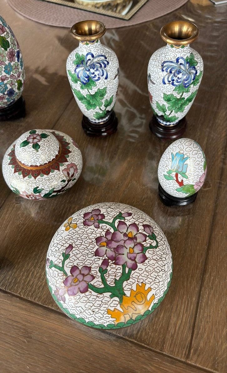 Vintage cloisonne emaille vaasjes verzameling 10 stuks, Ophalen of Verzenden, Koper
