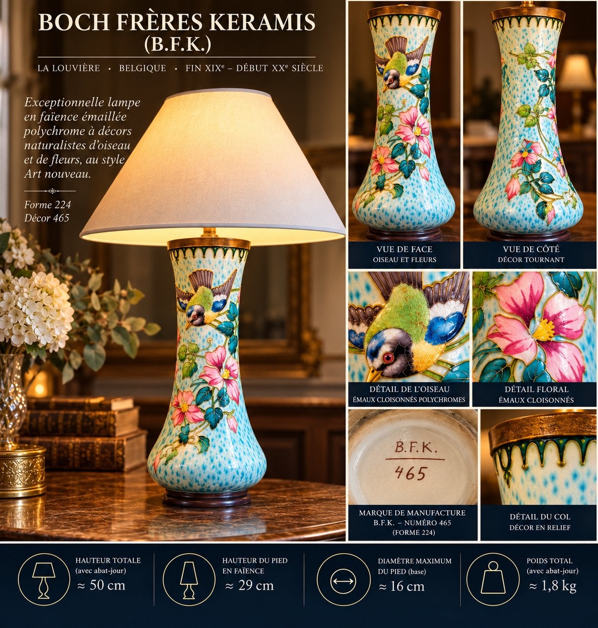Boch Frères Keramis (B.F.K.) – Art nouveau – Émile Diffloth, Huis en Inrichting, Blauw, Art deco, Keramiek, Ophalen of Verzenden