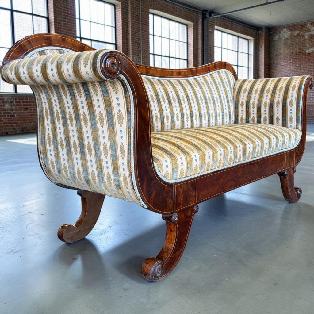 Vintage ecru gestreepte barok zetel / canapé / tweezit, Antiek en Kunst, Verzenden