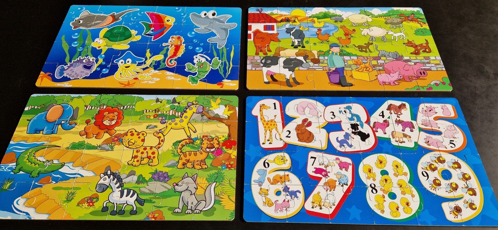 4 Houten puzzels (in box), Ophalen, 2 tot 4 jaar, 10 tot 50 stukjes, Zo goed als nieuw