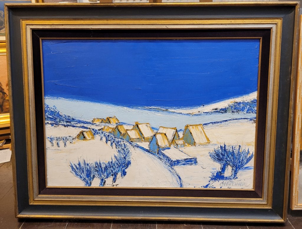 José CHAPELLIER, de kobaltblauwe winter, Antiek en Kunst, Ophalen, Doek, Expressionistisch, Gesigneerd