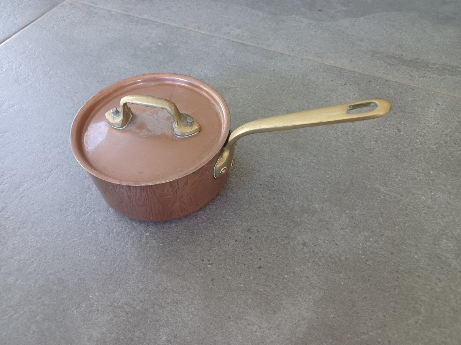 Koperen steelpan met deksel Diameter 12cm Gewicht 680 gr, Ophalen of Verzenden