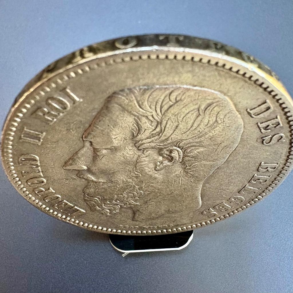 Zilveren 5 Frank Leopold II (1873) - 25g Zilver, Postzegels en Munten, Munten | België, Zilver, Ophalen of Verzenden, Losse munt