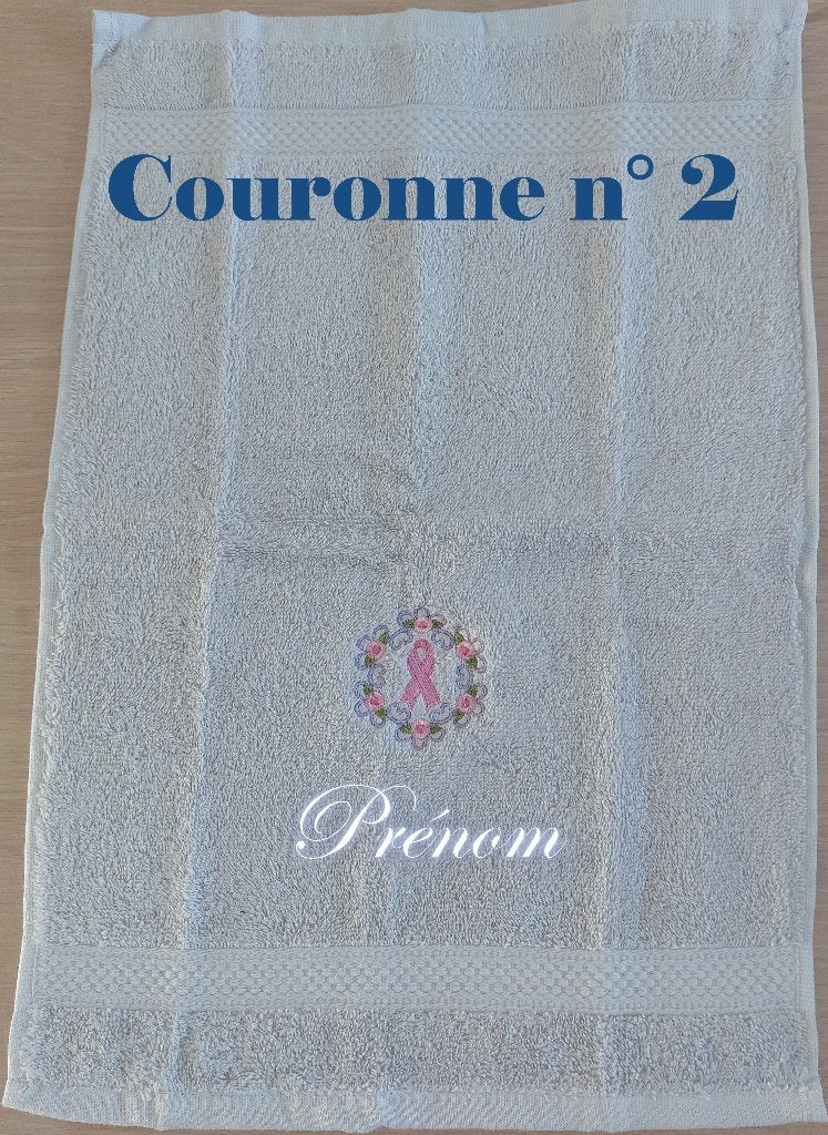 Serviette invité gris clair brodée "Couronne et ruban rose", Maison & Meubles, Neuf, Enlèvement ou Envoi, Serviette invité, Gris