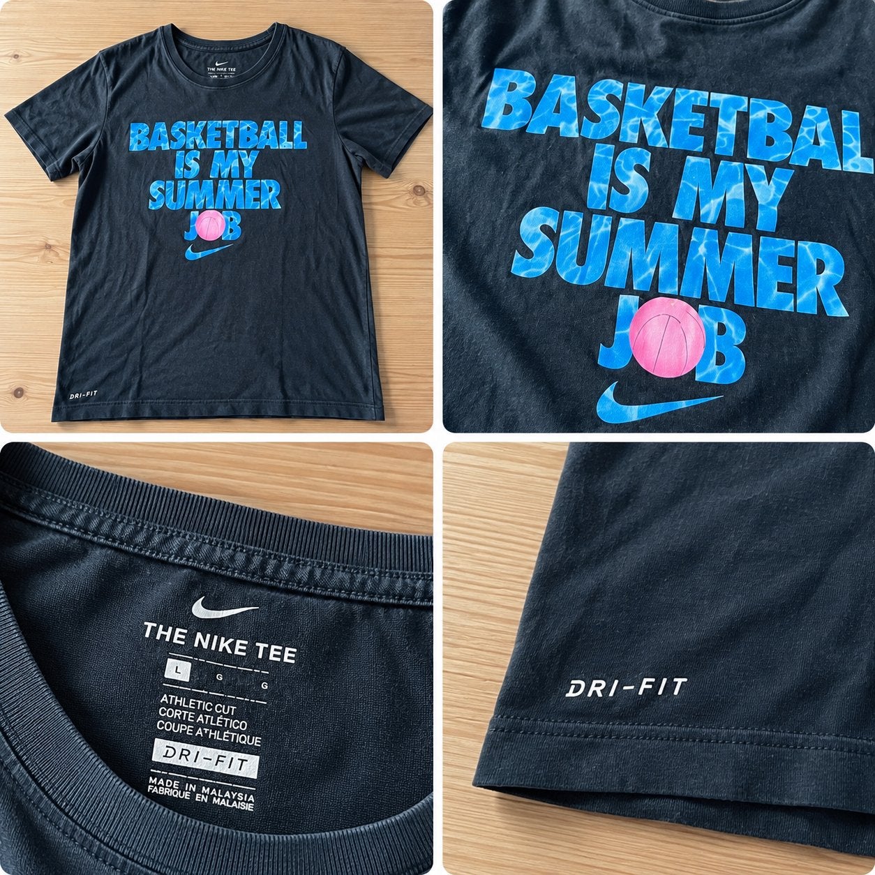 Nike Dri-FIT T-shirt zwart met blauwe basketbalprint- maat L, Kleding | Heren, Ophalen of Verzenden, Zo goed als nieuw, Maat 52/54 (L)