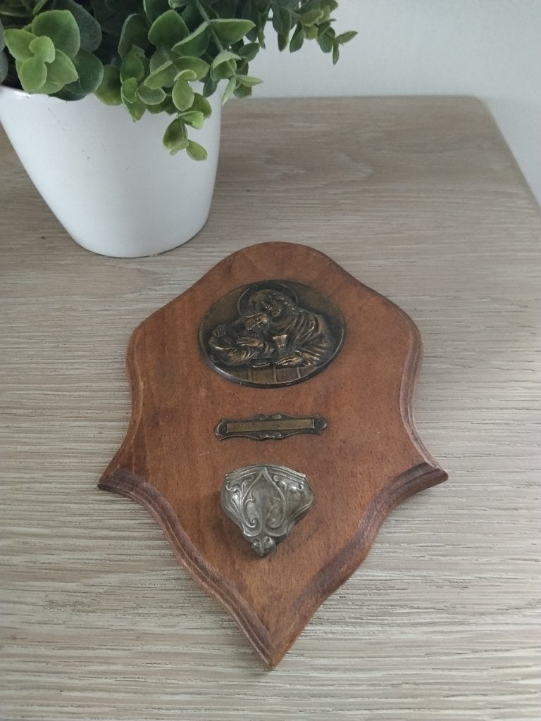 vintage houten wanddecoratie wijwater bakje, Antiek en Kunst, Ophalen of Verzenden
