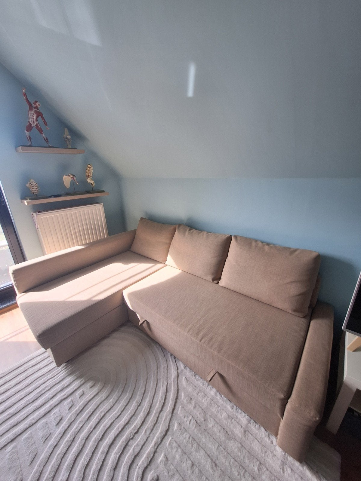 Hoekzetel / slaapbank - Ikea Friheten beige, 150 cm ou plus, Banc d'angle, Comme neuf, Enlèvement