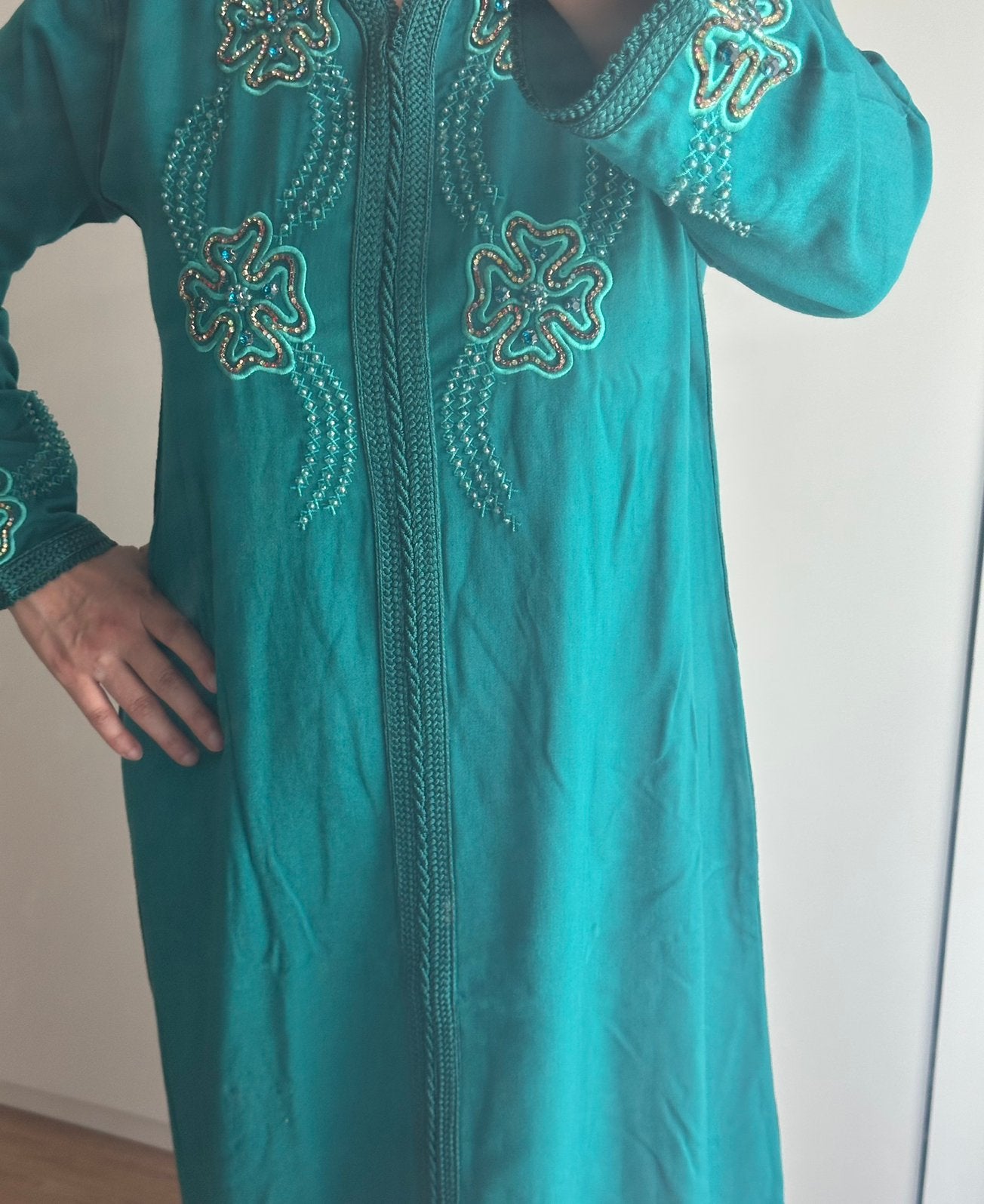 Caftan sans ceinture, Robe de gala, Taille 36 (S), Porté, Vert