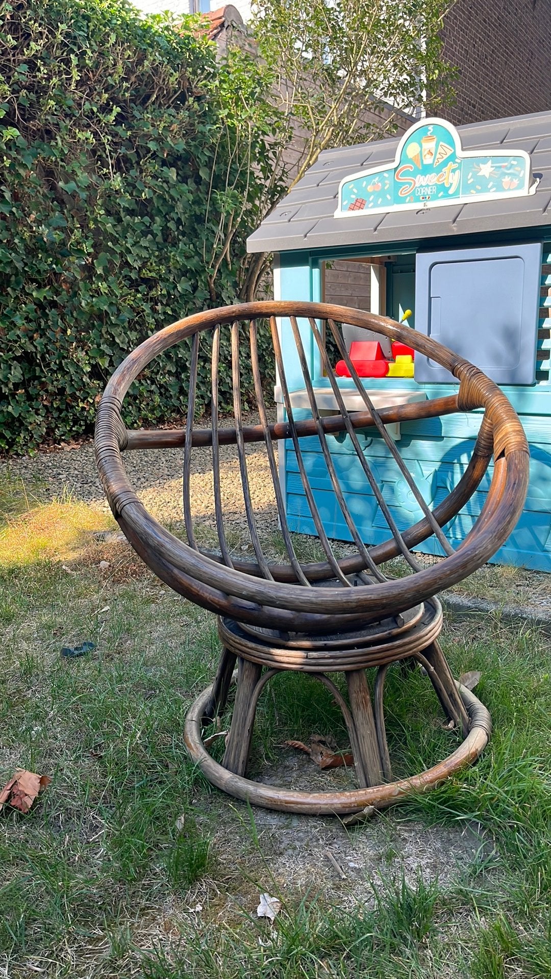 Vintage rotan draaistoel, Tuin en Terras, Tuinstoelen, Ophalen, Zo goed als nieuw, Rotan