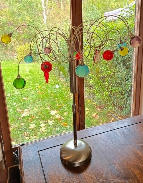 Veelkleurige hangkroonluchter - 12 glazen bollen, Huis en Inrichting, Ophalen, Gebruikt, G4, Glas