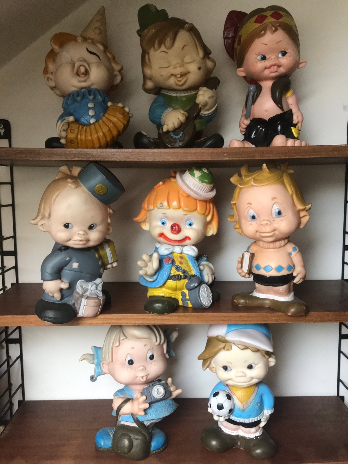 8 x pieper pieppop pieppoppen clown indiaan muzikant enz, Ophalen of Verzenden
