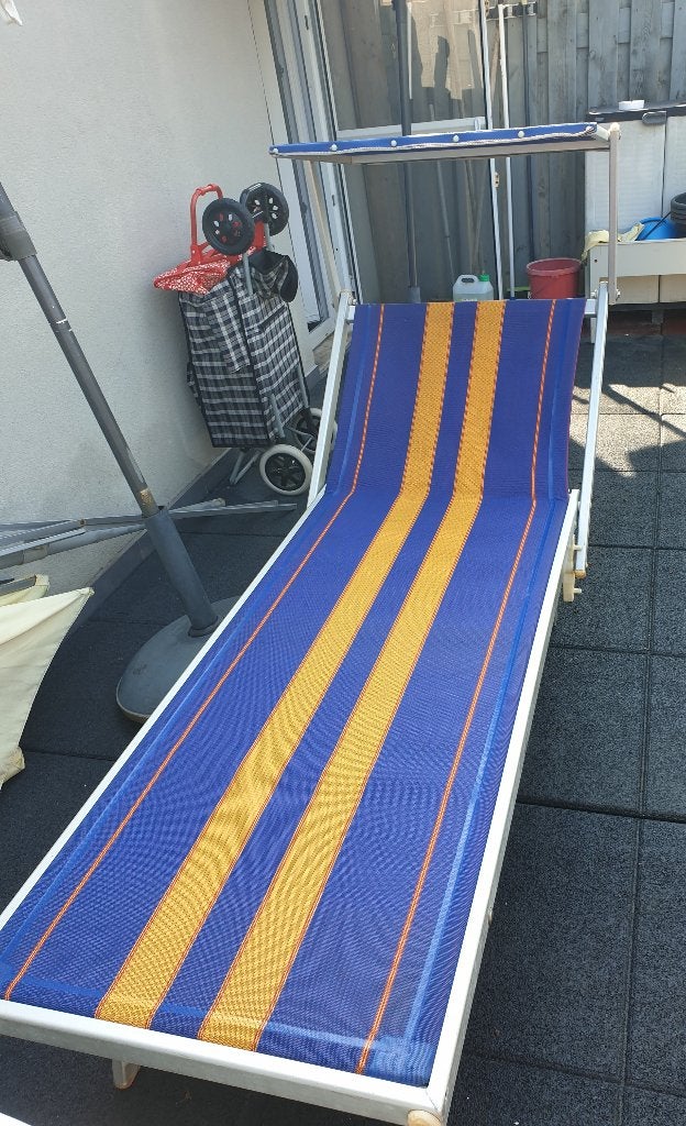 Italiaans vintage ligbed met afdak, Ophalen, Gebruikt, Aluminium, Inklapbaar