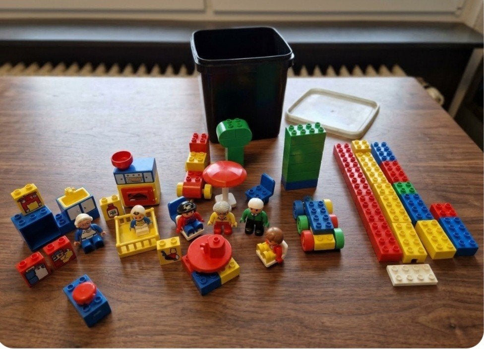 Prachtig vintage lego/duplo family set incl opbergbox+deksel, Enlèvement ou Envoi