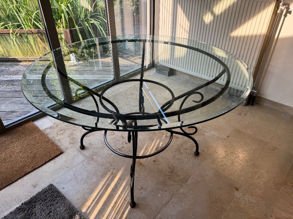 Glazen eettafel, Huis en Inrichting, Ophalen, Gebruikt, Rond, Vijf personen of meer