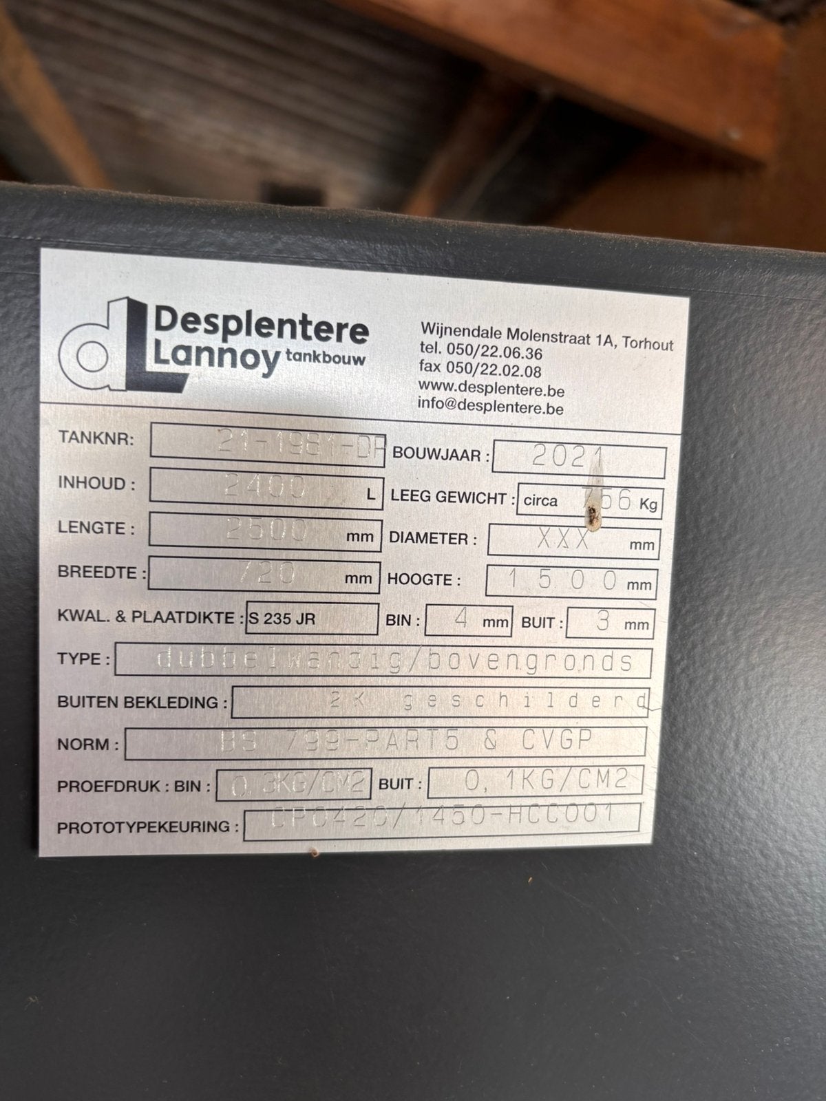 Réservoir Desplentere Lannoy 2400 litres construit en 2021, Enlèvement, Neuf