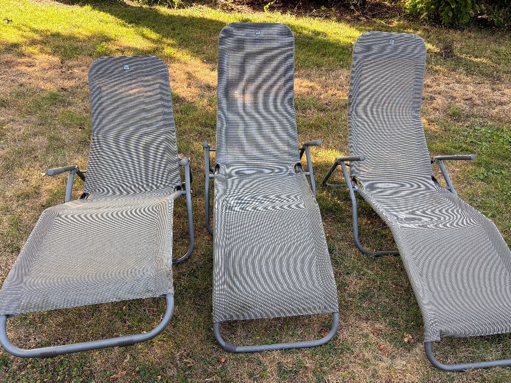 Transats X 3 pliable et bon état, Jardin & Terrasse, Chaises longues, Enlèvement, Utilisé, Synthétique, Pliant