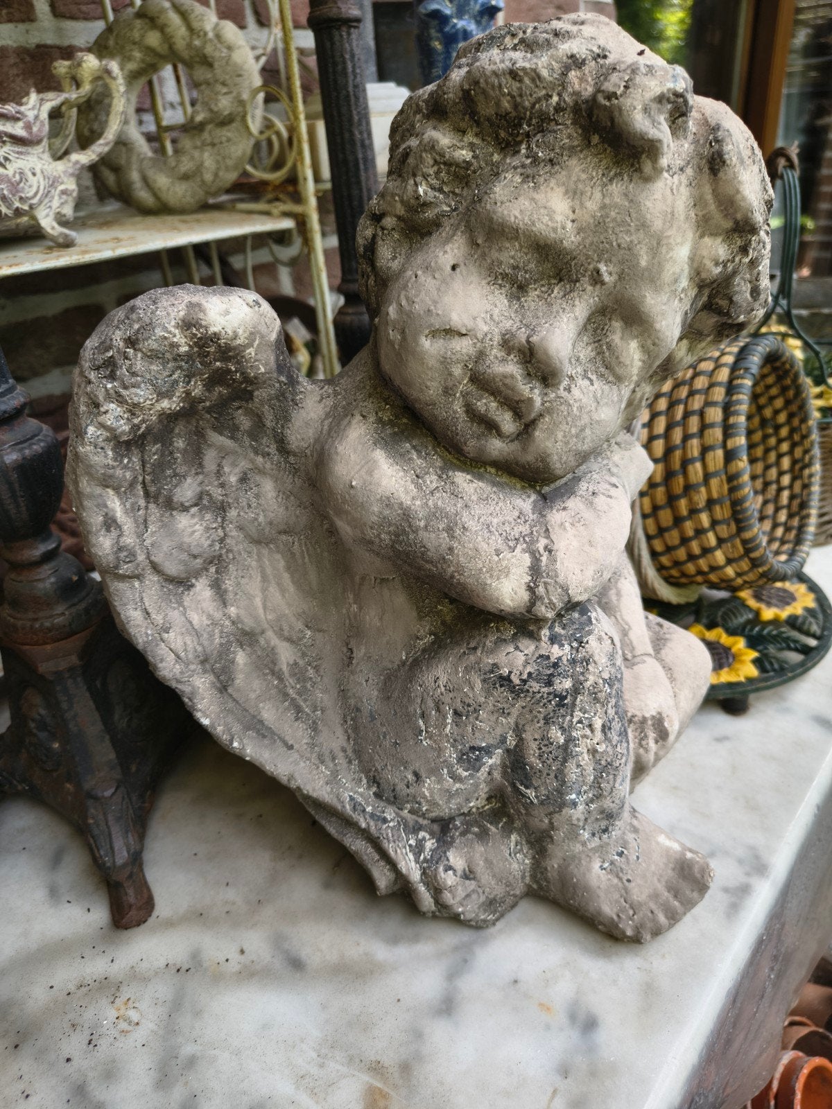Supermooie serene engel/ putti in beton, Tuin en Terras, Ophalen, Beton