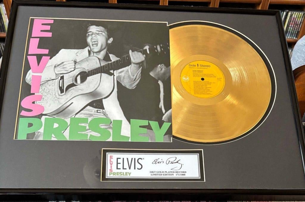 Elvis framed 24k. goldplated record, in een prachtige kader,, Verzamelen, Ophalen of Verzenden, Nieuw, Poster, Artwork of Schilderij