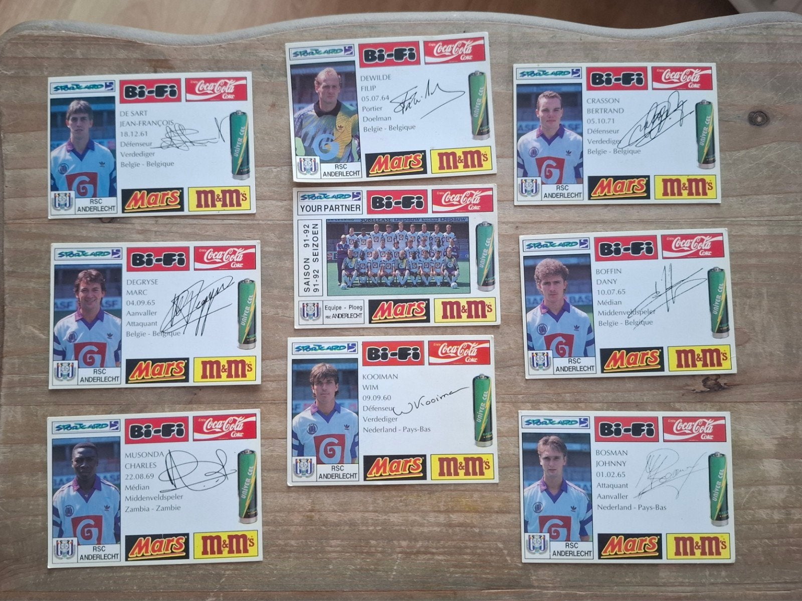 Genre Panini 9 images Anderlecht 1991 sportcard, Collections, Enlèvement ou Envoi
