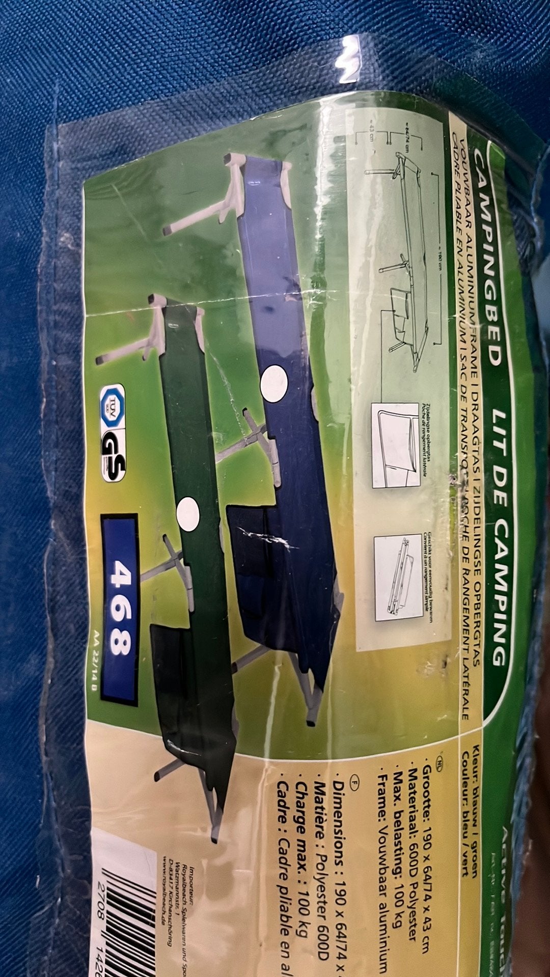 2 lits de camping: 1 bleu 1 vert, Caravanes & Camping, Enlèvement, Utilisé