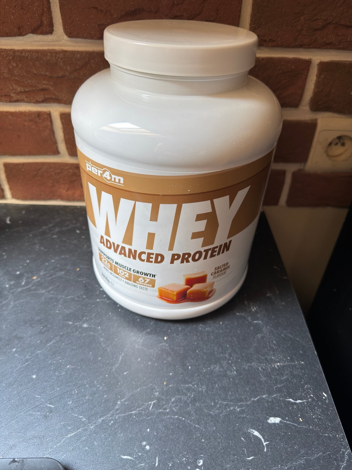 Whey protein per4m salted caramel 2010gr, Ophalen of Verzenden, Zo goed als nieuw