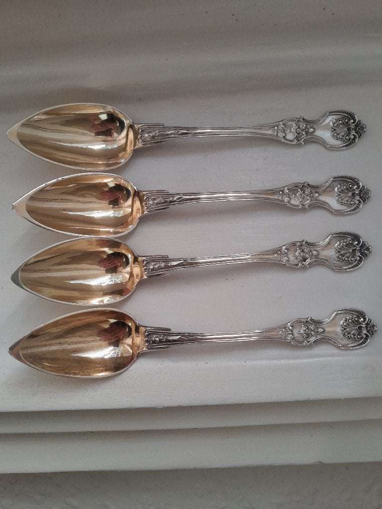 Set van 4 Franse vergulde zilveren lepels – 950 zilver, Antiek en Kunst, Verzenden, Zilver