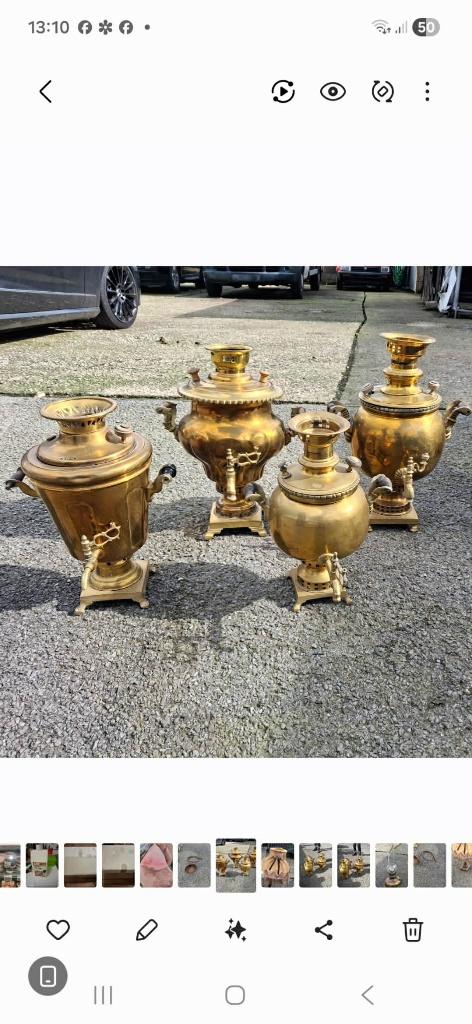 4 oude koperen samovars ongeveer 45cm hoog, Ophalen, Koper