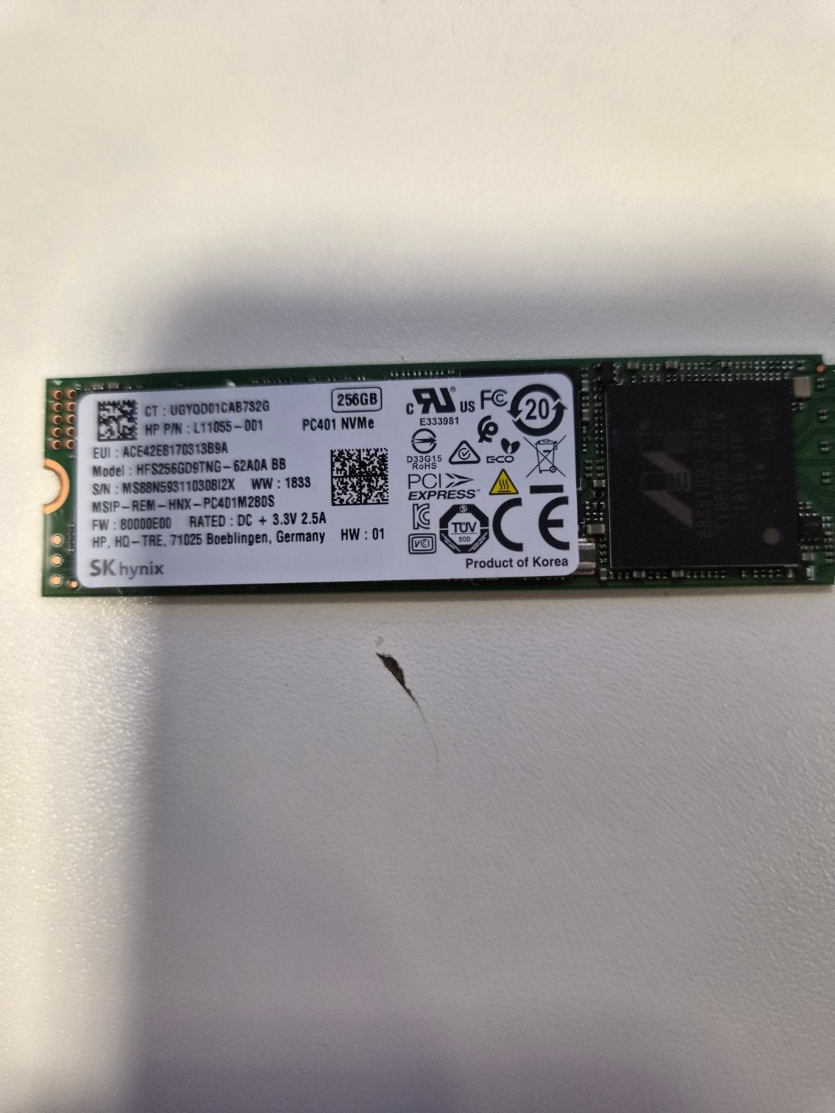 256 GB nvme ssd, Computers en Software, Ophalen of Verzenden, Zo goed als nieuw, Overige aansluitingen, SSD