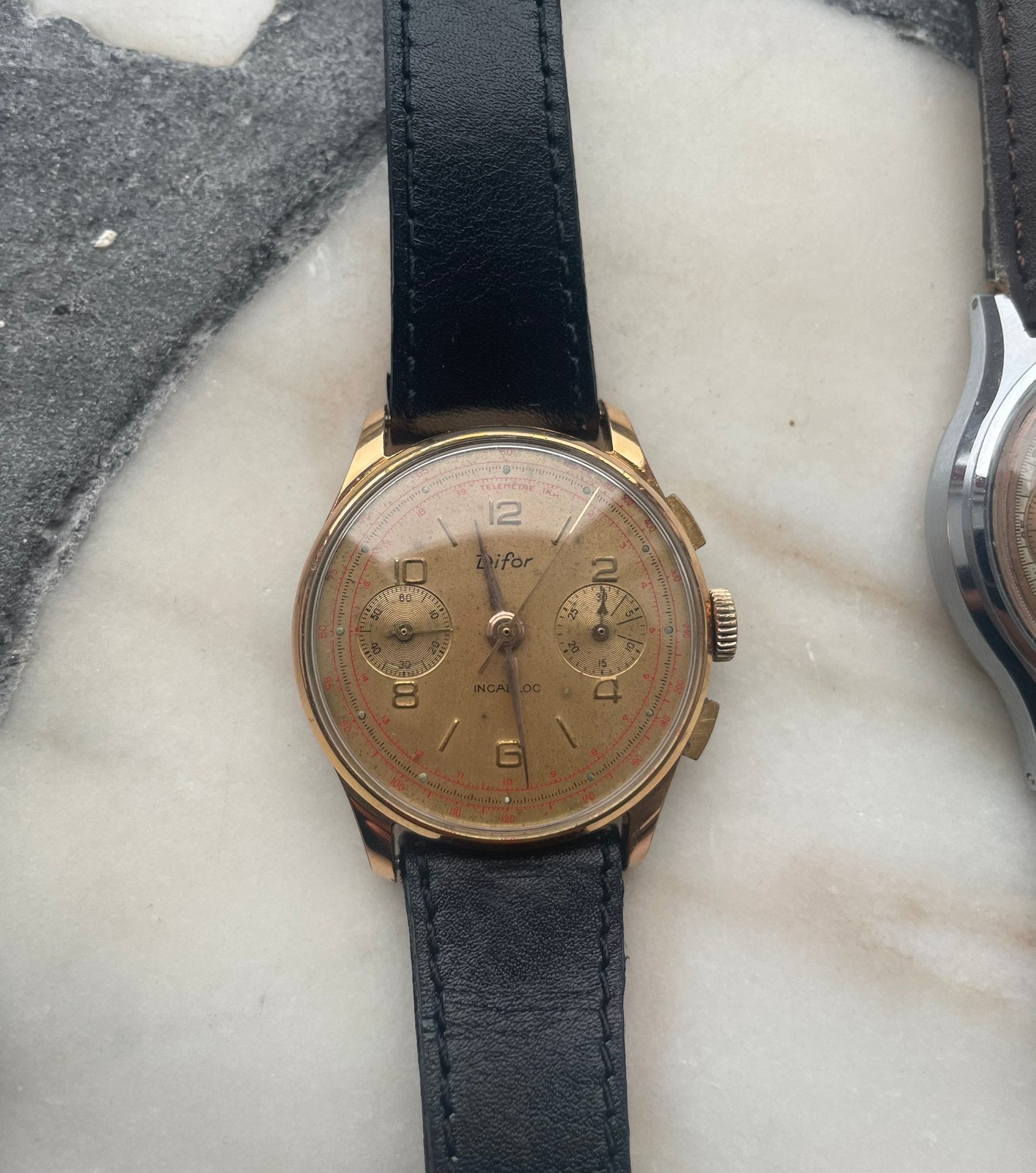 Rare Chronographe Vintage Trifor Incabloc – Plaqué Or 12µ, Enlèvement ou Envoi, Comme neuf, Or, Or