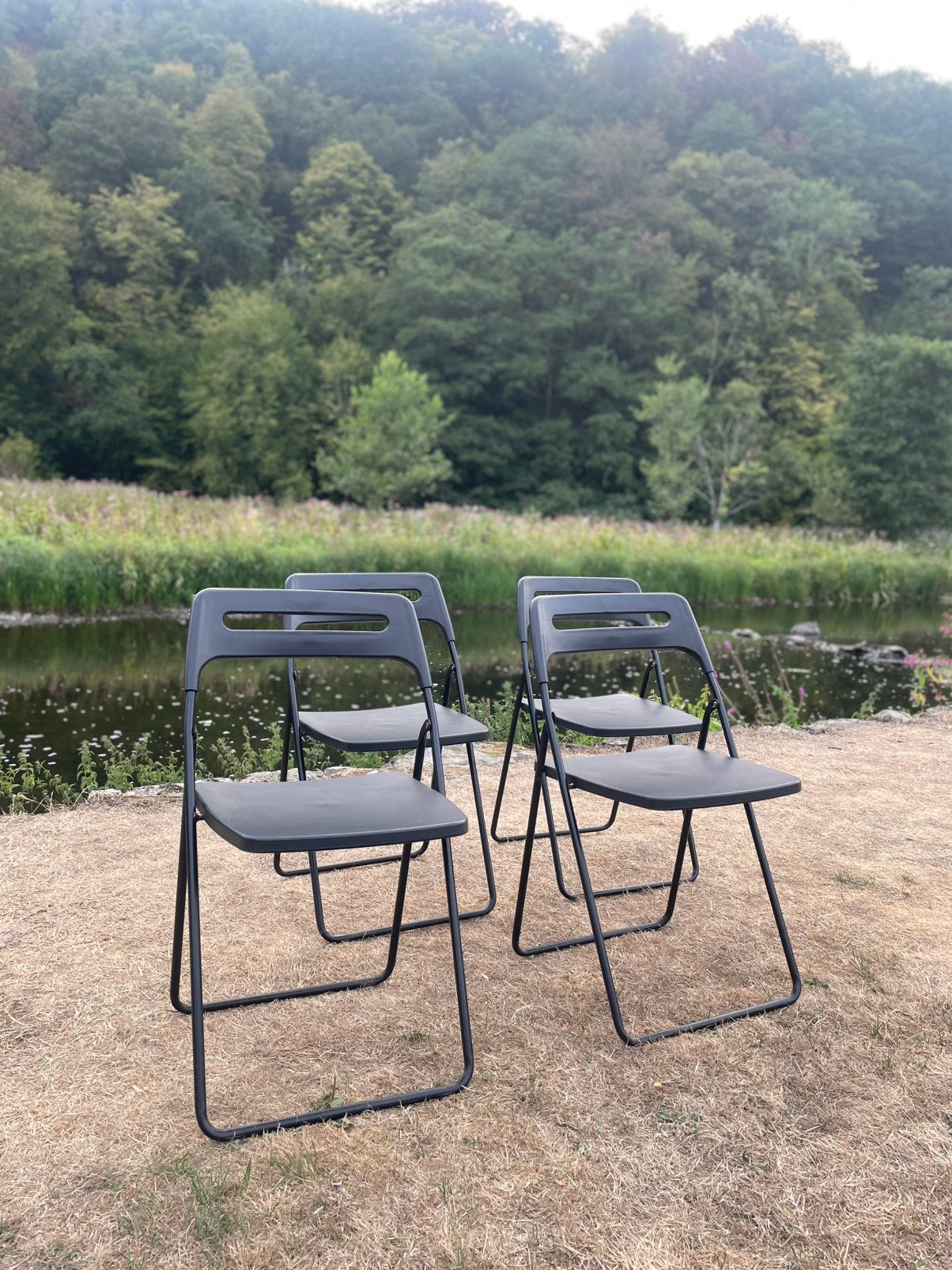 4 zwarte klapstoelen IKEA, Tuin en Terras, Tuinstoelen, Ophalen, Gebruikt, Kunststof, Inklapbaar
