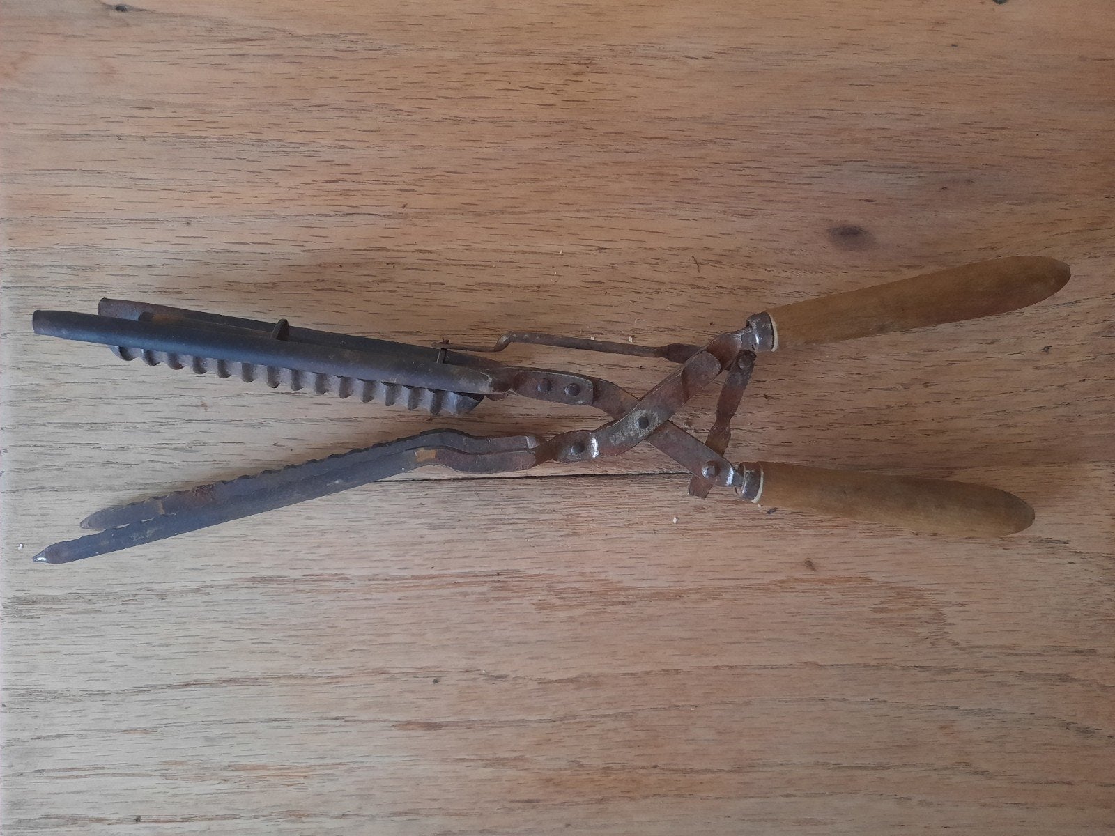 Antieke krultang met houten handvatten, Antiek en Kunst, Ophalen of Verzenden