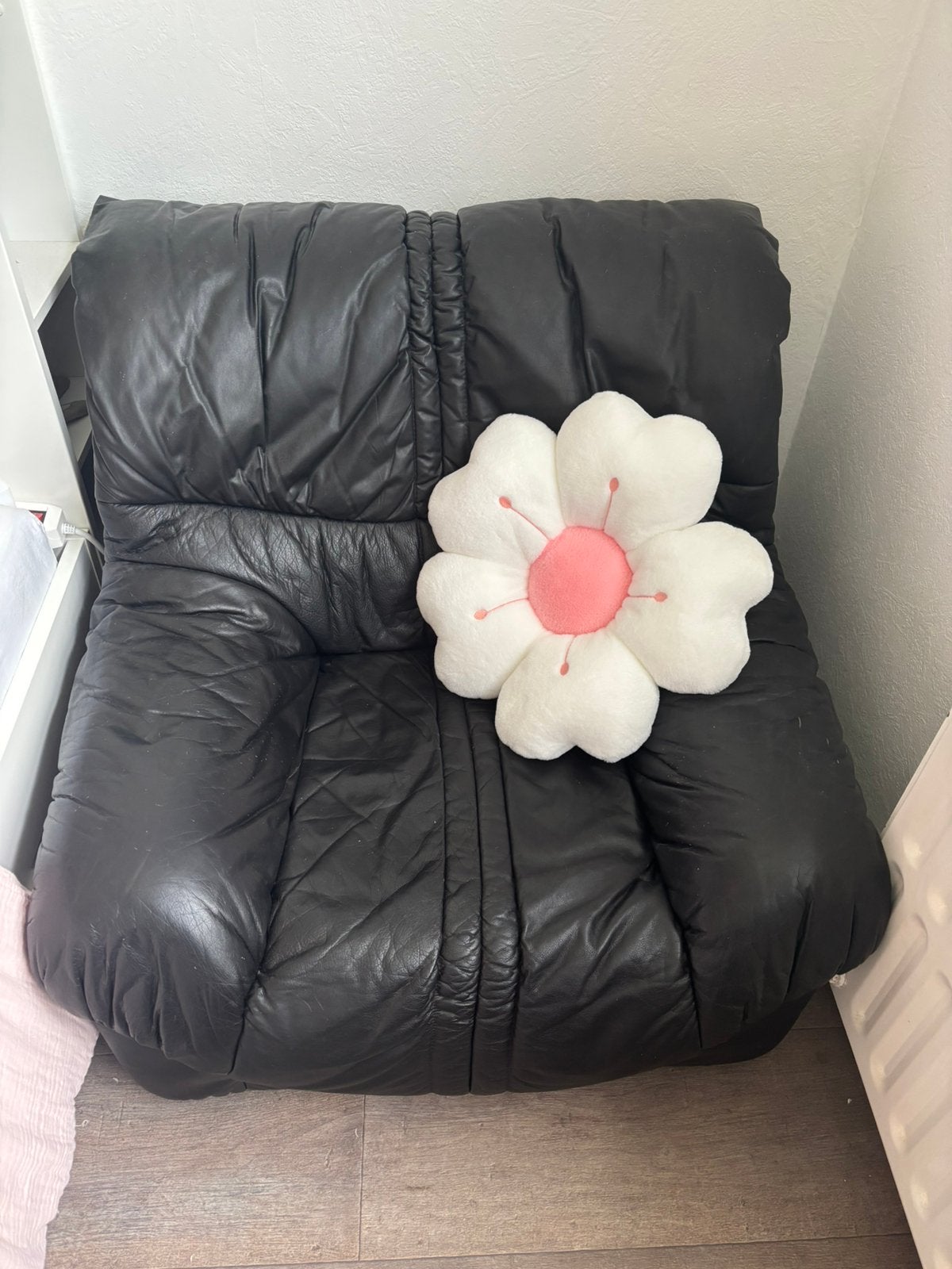 Fauteuil en cuir noir, Maison & Meubles, Chambre à coucher | Canapés-lits, Enlèvement, Comme neuf, Noir