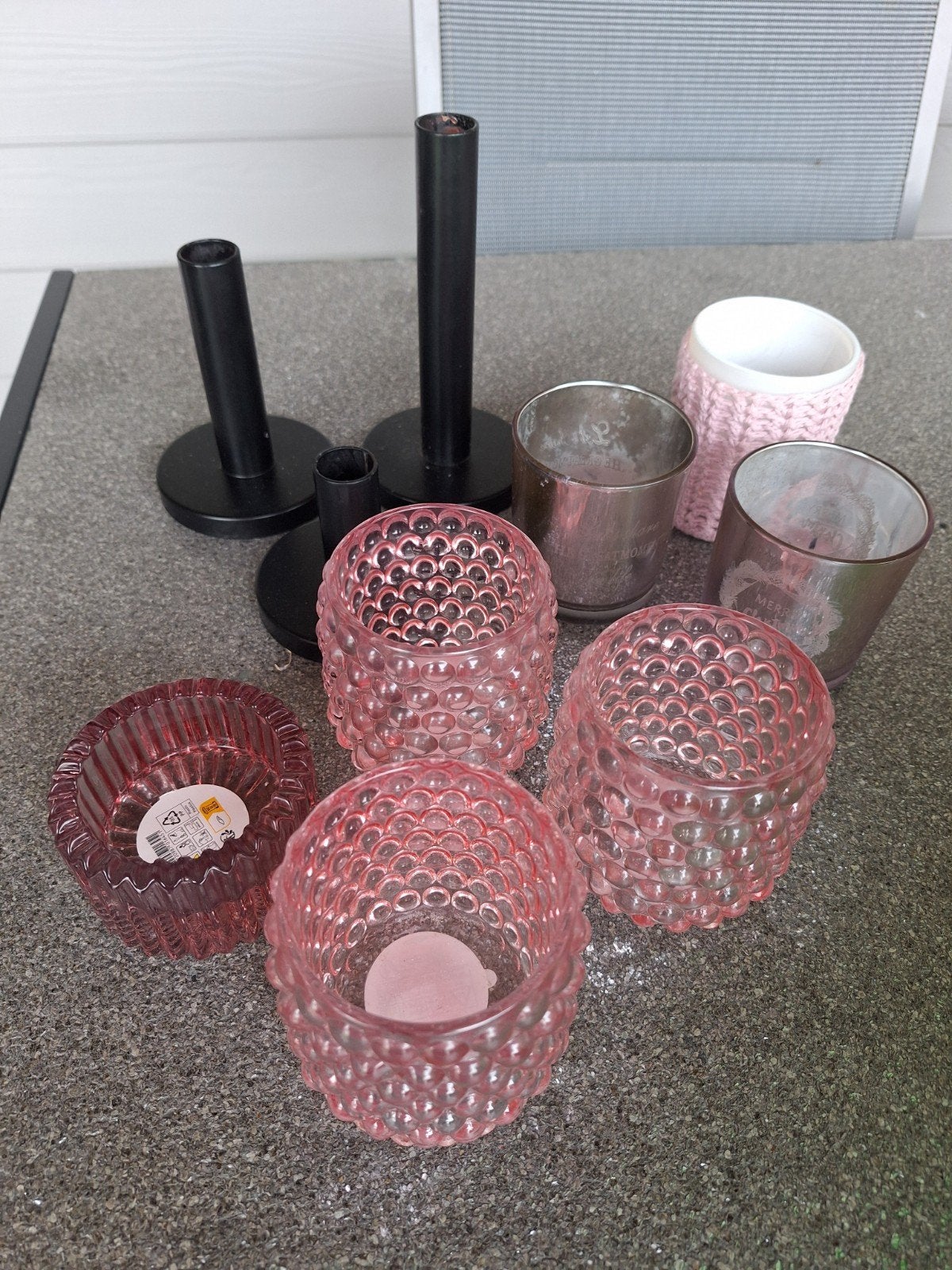 10 kandelaars, 7 roze, 3 zwarte, Huis en Inrichting, Ophalen, Zo goed als nieuw, Roze, Metaal