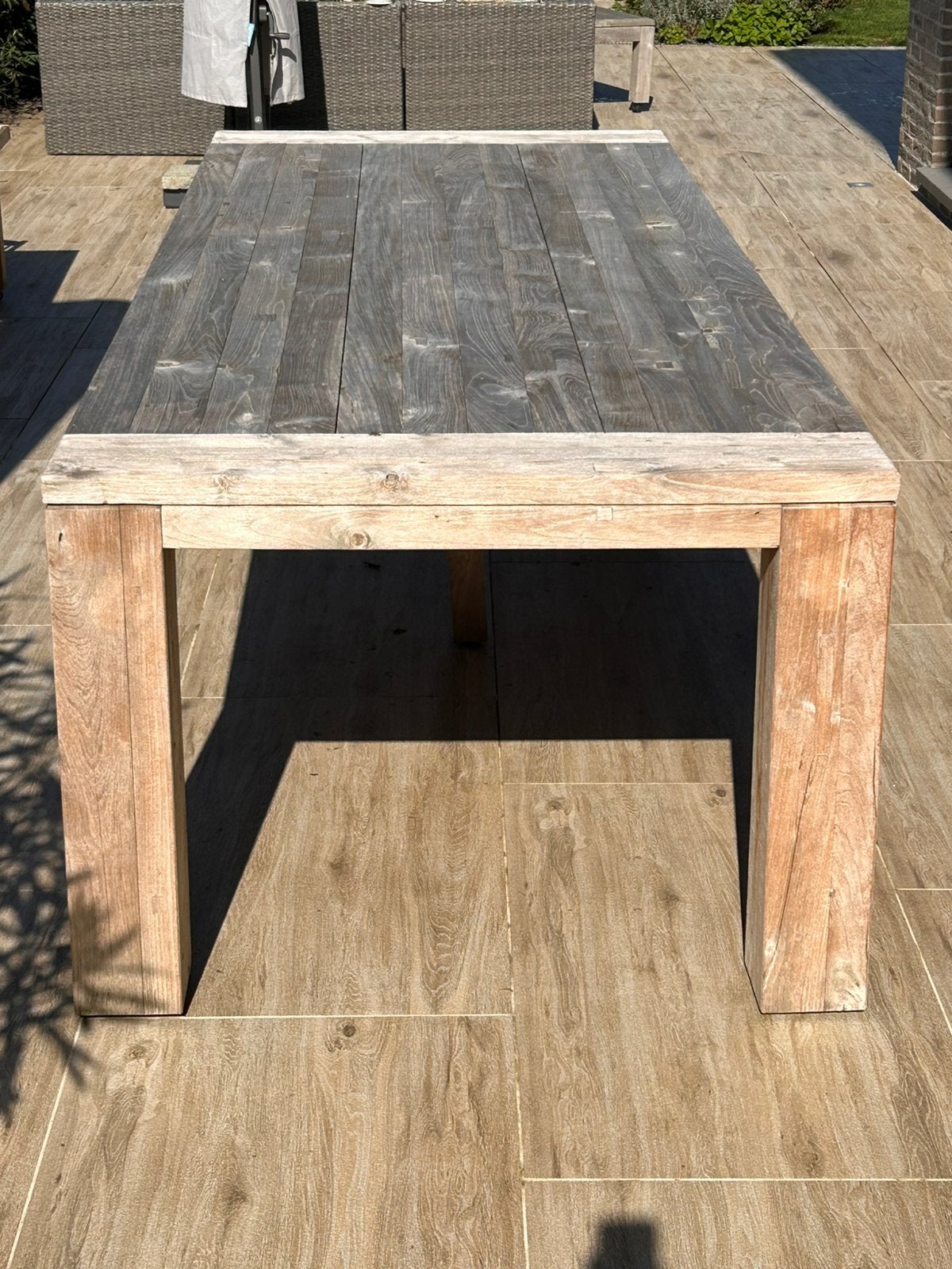 Robuuste teaktafel 300x110x80, Tuin en Terras, Ophalen, Gebruikt, Teakhout