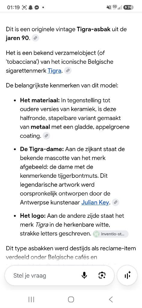 vintage Tigra-asbak uit de jaren 90., Verzamelen, Ophalen of Verzenden, Huis en Inrichting