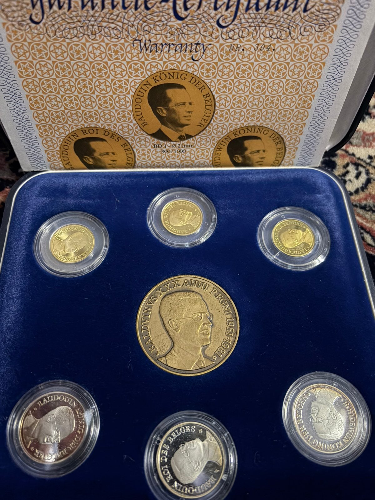 Muntenset koning boudewijn 3x goud en 3x zilver, Ophalen, Goud, Zilver