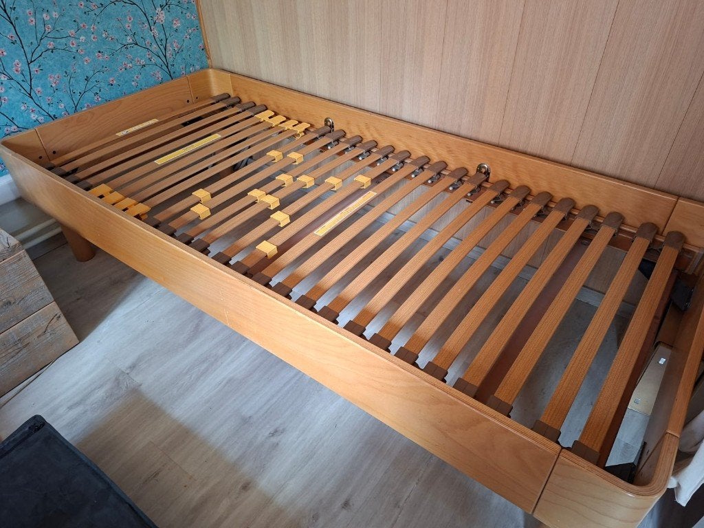 Houten eenpersoonsbed, Maison & Meubles, Chambre à coucher | Lits, Utilisé, Une personne, 90 cm, 200 cm, Bois, Brun, Enlèvement