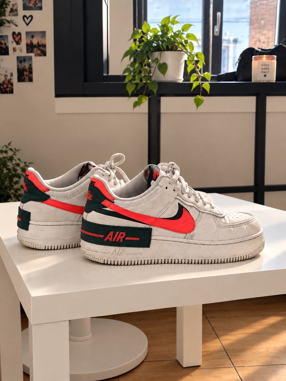 Nike Air Force 1 Shadow wit donkerblauwgroen zonnerood, Kleding | Heren, Ophalen, Wit, Sneakers, Gedragen