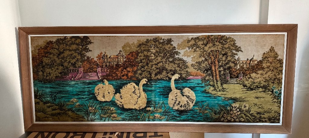 Schilderij met stoffen doek- vintage, Antiquités & Art, Autres techniques, Enlèvement, Vintage, Maritime / eau