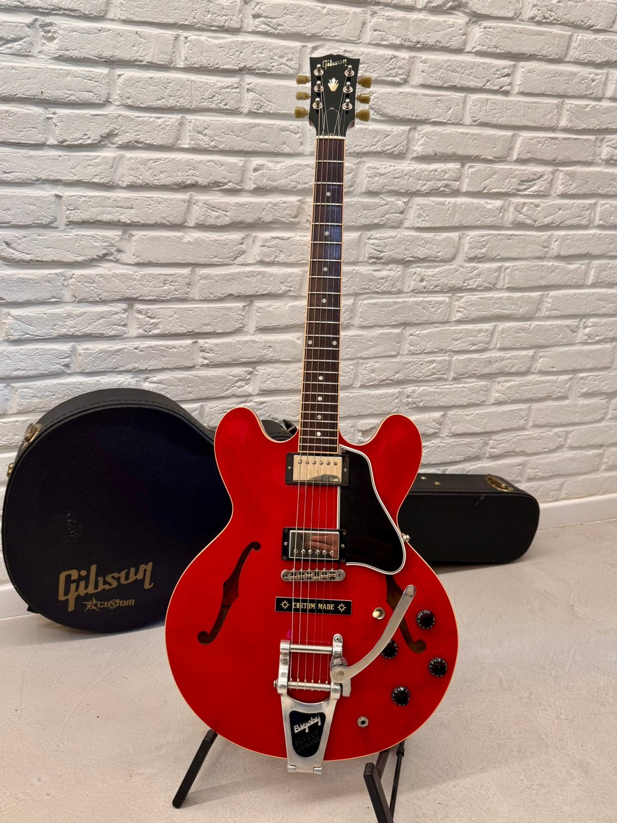 Gibson ES-335 Reissue  Flame Top Cherry Red Custom, Enlèvement, Comme neuf, Hollow body, Gibson