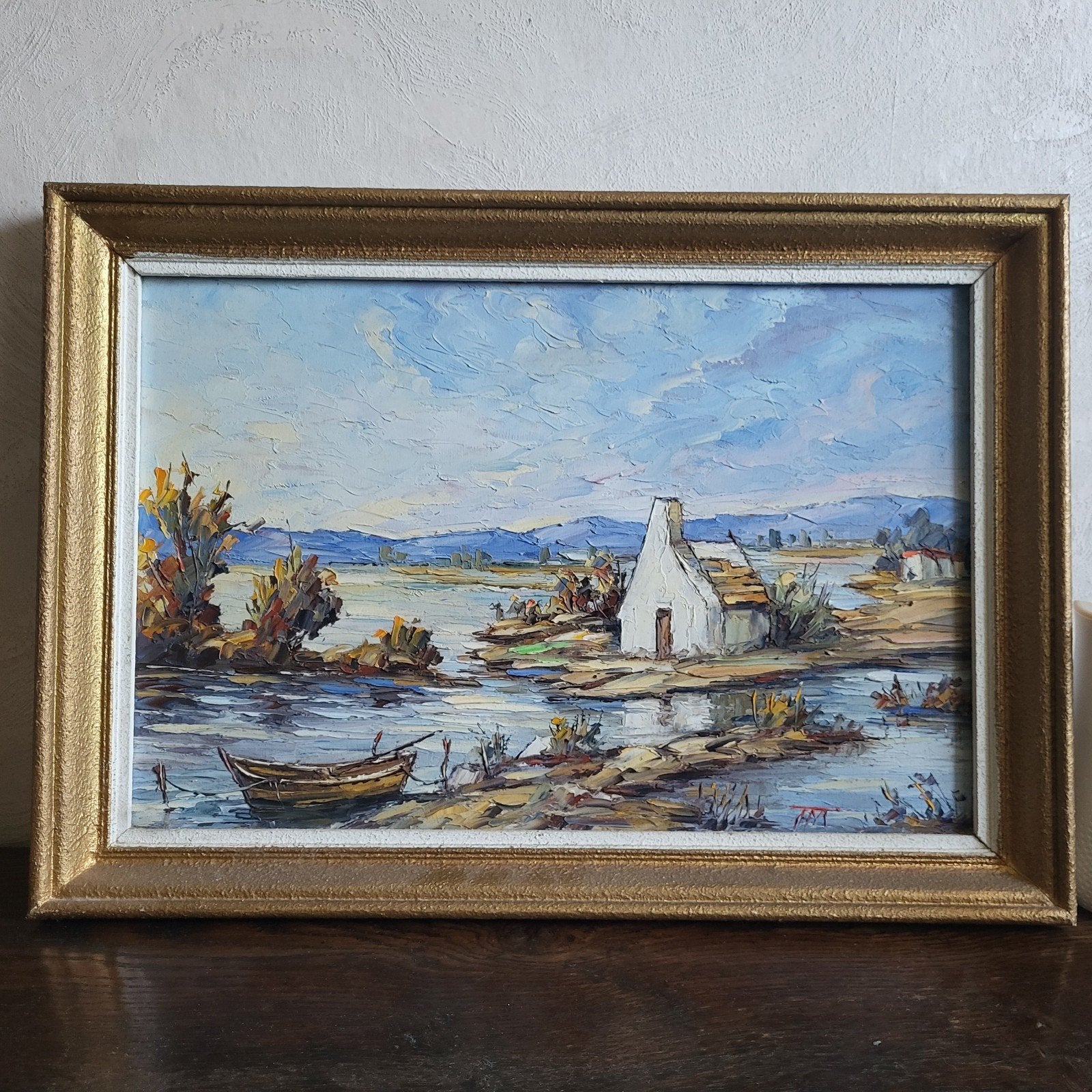 Sfeervol Olieverfschilderij Kust/Polder – Monogram TMT, Ophalen, Gesigneerd, Olieverf, Paneel