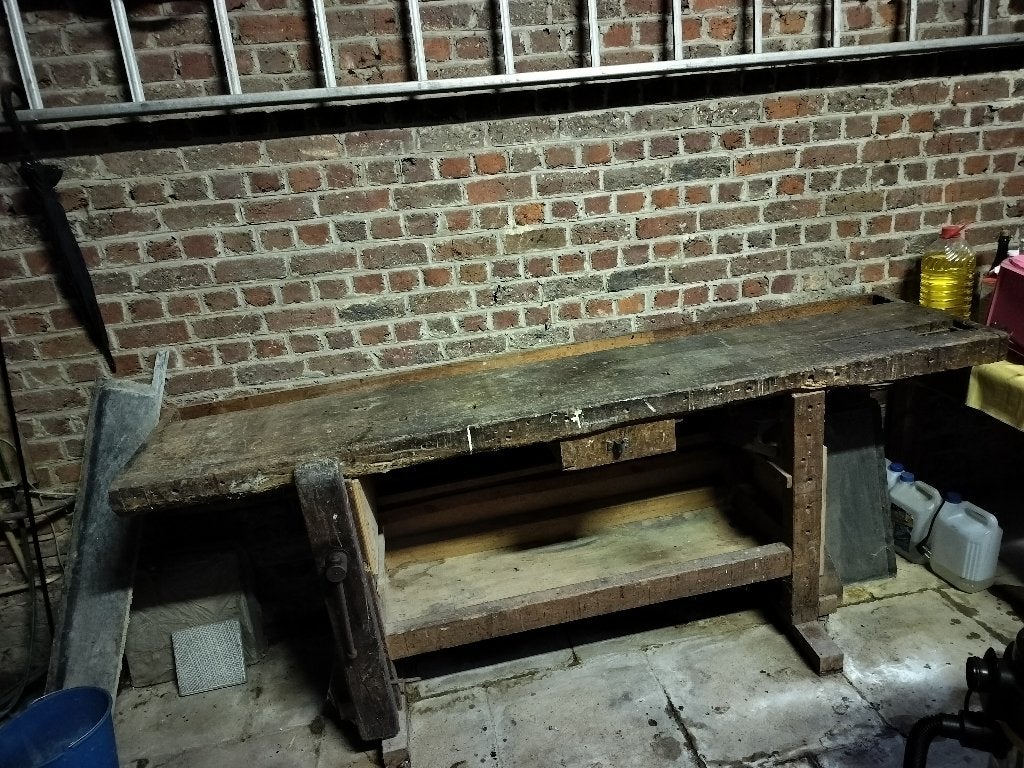 Authentieke oude houten schrijnwerkerswerkbank, Ophalen, Gebruikt, Bankschroef