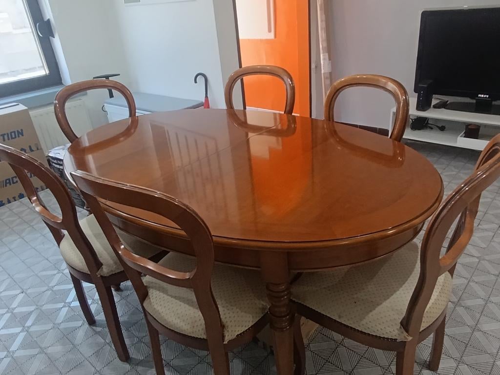 Table ovale en Merisier, allonges et 6 chaises, Antiquités & Art, Enlèvement