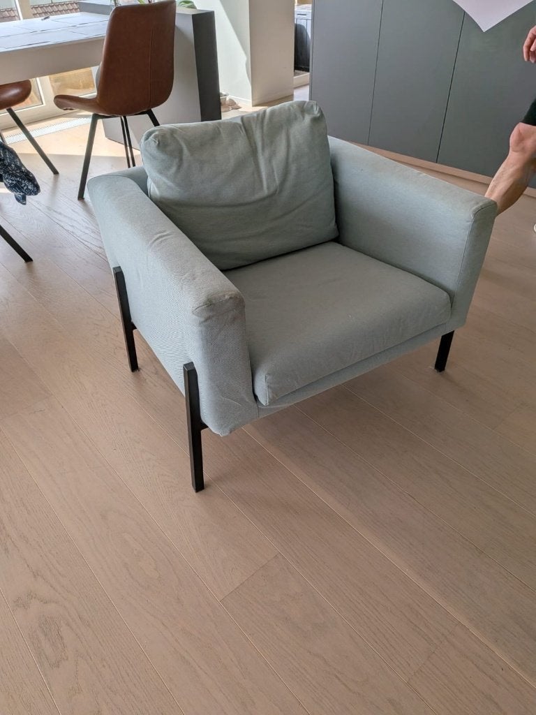 Blauwe IKEA KOARP fauteuil met kussen, Moins de 75 cm, Enlèvement, Utilisé, 50 à 75 cm
