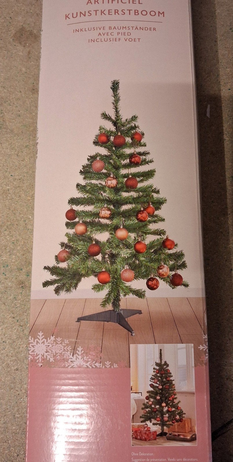 Kunst kerstboom met voet, 120cm, groen, plastiek., Diversen, Ophalen, Zo goed als nieuw