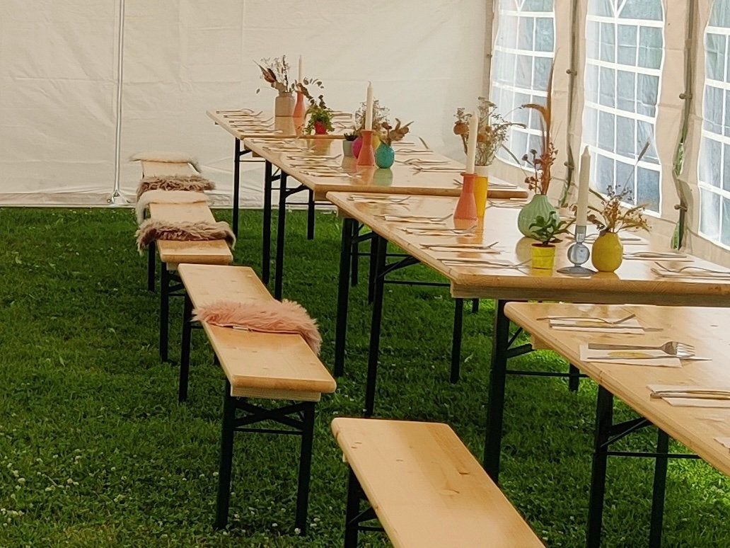 Te huur: biertafels en -banken, Ophalen, Gebruikt