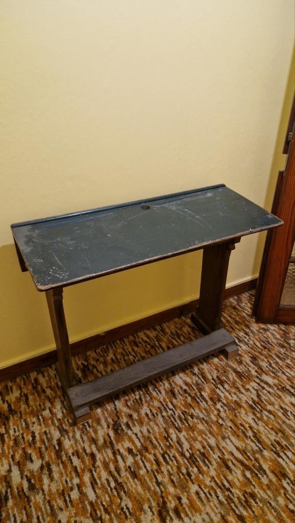 Oud vintage schoolbankje - origineel houten bureau, Ophalen