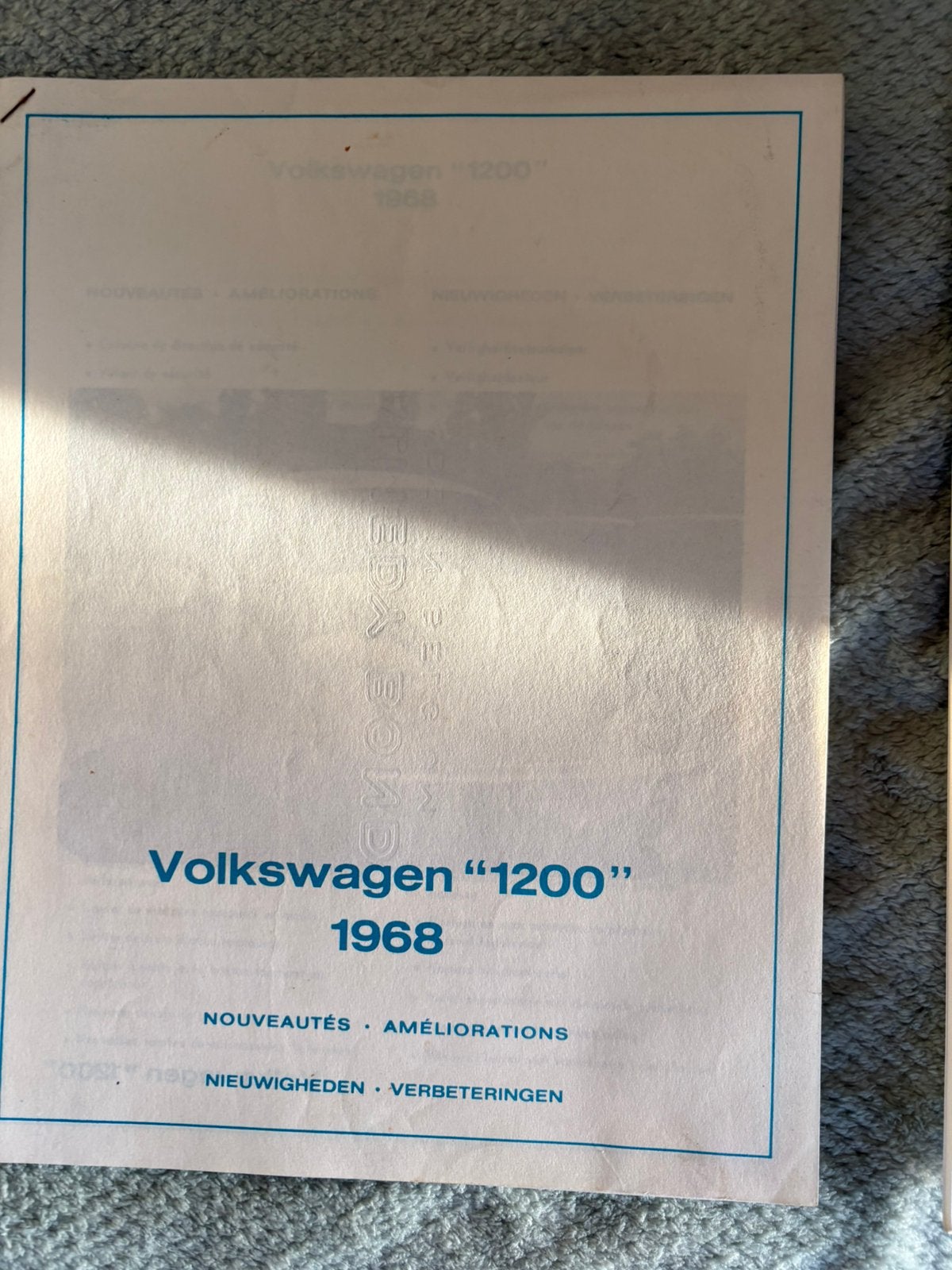 VW TYPE COCCINELLE COX 1200 1968 documents collector, Enlèvement ou Envoi, Comme neuf, Voitures